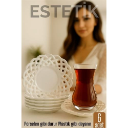 Mey İthalat® Porselen Görünümlü Plastik Çay Tabağı – 6’lı Set, Hafif, Şık ve Kırılmaz Tasarım