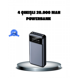 Mey İthalat® Powerbank 20000 mAh 4 Çıkışlı Hızlı Şarjlı ve LED Göstergeli