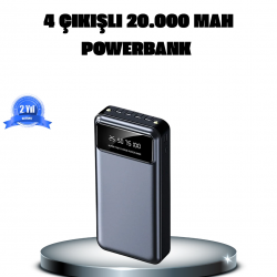 Mey İthalat® Powerbank 20000 mAh 4 Çıkışlı Hızlı Şarjlı ve LED Göstergeli