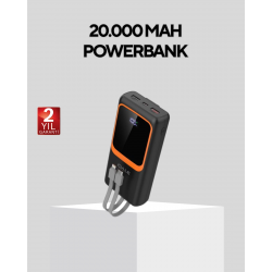 Mey İthalat® Powerbank 20000 mAh Dijital Ekranlı ve Çok Kablolu Hızlı Şarj Cihazı