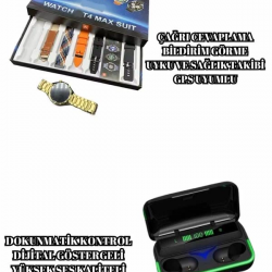 Mey İthalat® Powerbank Bluetooth Kulaklık Ve Akıllı Saat 7 Kordonlu Metal Kordon Plastik Kordon