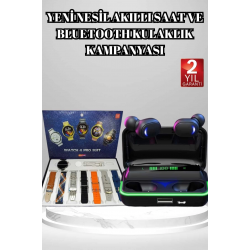 Mey İthalat® Powerbank Bluetooth Kulaklık Ve Akıllı Saat 7 Kordonlu Metal Kordon Plastik Kordon