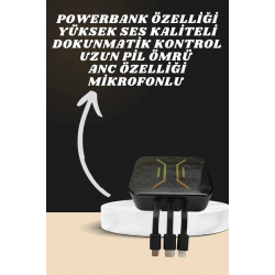 Mey İthalat® Powerbank Kulaklık ve 7 Kordonlu Akıllı Saat Çoklu Şarj Girişi Bluetooth Bağlantılı