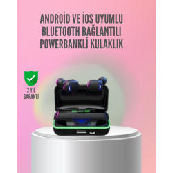 Mey İthalat® Powerbank Özellikli Bluetooth 5.1 Kulaklık Oyun ve Müzik İçin