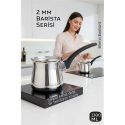 Mey İthalat® Premium 304 Paslanmaz Çelik Cezve 1290 ml Profesyonel Barista Serisi, Isıya Dayanıklı Sap