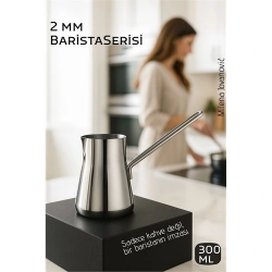 Mey İthalat® Premium 304 Paslanmaz Çelik Cezve - 300 ml Profesyonel Barista Serisi, Isıya Dayanıklı Sap