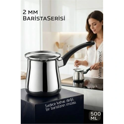 Mey İthalat® Premium 304 Paslanmaz Çelik Cezve 500 ml Profesyonel Barista Serisi, Isıya Dayanıklı Sap