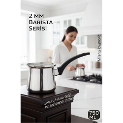 Mey İthalat® Premium 304 Paslanmaz Çelik Cezve 750 ml Profesyonel Barista Serisi, Isıya Dayanıklı Sap