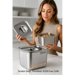 Mey İthalat® Premium Inox Saklama Kabı - Hava Sızdırmaz Mutfak Düzenleyici 16x12 cm 304 Paslanmaz Çelik