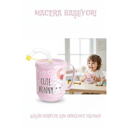 Mey İthalat® Premium Pipetli Çocuk Bardağı 350 ml -Alıştırma Bardağı ve Suluk