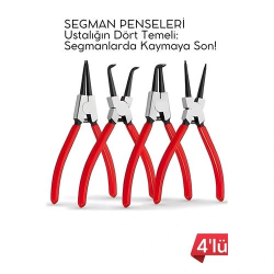 Mey İthalat® Profesyonel 4'lü Segman Pensesi Seti | 18 cm | İç Dış Eğri Düz Uçlu Yaylı Pense Takımı