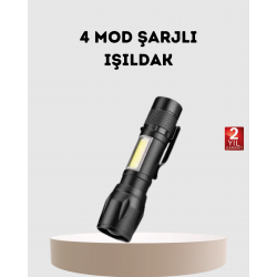 Mey İthalat® Profesyonel 4 Modlu Şarjlı El Feneri | 1300 mAh Batarya | Cree LED Teknolojisi