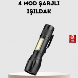 Mey İthalat® Profesyonel 4 Modlu Şarjlı El Feneri | 1300 mAh Batarya | Cree LED Teknolojisi