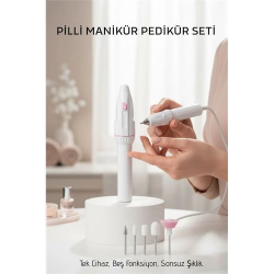 Mey İthalat® Profesyonel 5 Başlıklı Pilli Manikür Pedikür Seti - Güçlü Motorlu Tırnak Törpü ve Parlatıcı Bakım Kiti