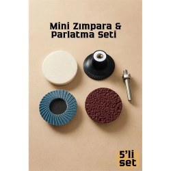 Mey İthalat® Profesyonel 50mm Mini Zımpara & Parlatma Seti: Keçe, Flap Disk, Kauçuk Tutucu & Şaft - 4 Parça