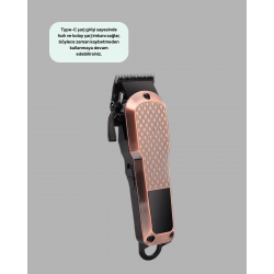 Mey İthalat® Profesyonel 7000RPM Saç Kesim Makinesi – Type-C Şarjlı, LCD Ekranlı, 4 Kademeli Ayar