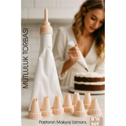 Mey İthalat® Profesyonel 8'li Krema Sıkma Torbası Seti | Pastacılık Dekorasyon Uçları ve Fırfır Başlıkları