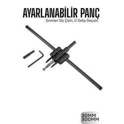 Mey İthalat® Profesyonel Ayarlı Daire Kesici Panç Seti (30-300mm) - Tungsten Çelik Uçlu Hassas Delme Seti