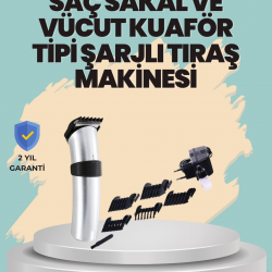 Mey İthalat® Profesyonel Erkek Tıraş Makinesi – Kablosuz, Paslanmaz Bıçaklı ve Tam Aksesuar