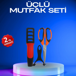 Mey İthalat® Profesyonel Mutfak Makas Seti –  Kesim Makası + Soyacak + Bileyici