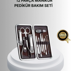 Mey İthalat® Profesyonel Tırnak Bakım Seti Çelik Aletli Şık Deri Çantalı