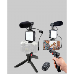 Mey İthalat® Profesyonel Vlog Çekim Kiti LED Işıklı Tripod Mikrofonlu Telefon Seti