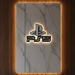 Mey İthalat® PS5 Logo Dekoratif Duvar Süsü Oyun Odası ve Salon Uyumu