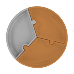 Mey İthalat®   Puzzle Vakum Tabanlı Silikon Tabak Woody Brown / Powder Grey