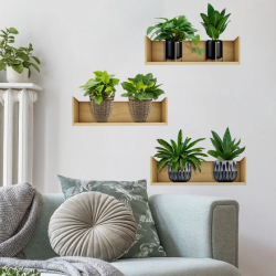 Mey İthalat® Raflı Bitki Tasarımlı Yapışkanlı Sticker 20*30 cm 3lü Set MC-663