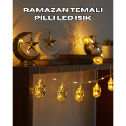 Mey İthalat® Ramazan Dekoru İçin Pilli LED Işık Altın Fener Tasarımlı