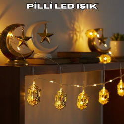 Mey İthalat® Ramazan Dekoru İçin Pilli LED Işık Altın Fener Tasarımlı