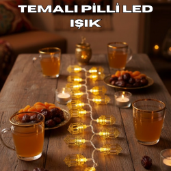 Mey İthalat® Ramazan Işıkları Pilli Altın Fener Tasarımlı Dekoratif LED Aydınlatma