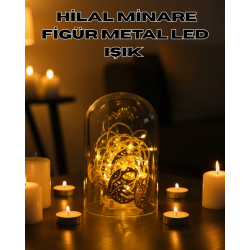 Mey İthalat® Ramazan Minare Detaylı Hilal LED Işık Günışığı Sarı Metal Süs
