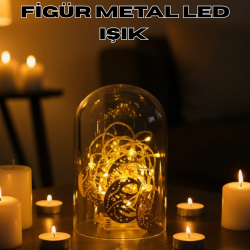 Mey İthalat® Ramazan Minare Detaylı Hilal LED Işık Günışığı Sarı Metal Süs