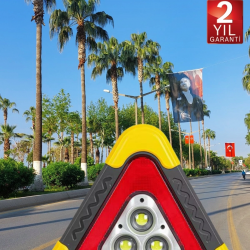 Mey İthalat® Reflektör Güneş Panelli Solarlı Şarjlı Üçgen Işıklı Trafik Reflektör Fener