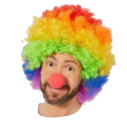 Mey İthalat® Rengarenk Gökkuşağı Afro Bonus Peruk ve Kırmızı Renk Sünger Burun 120 gr