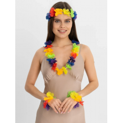 Mey İthalat® Rengarenk Hawaii Kolye Taç Bileklik Seti 4 Parça