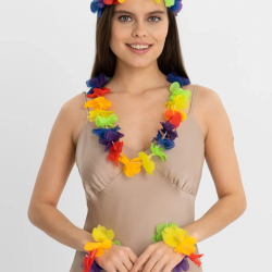 Mey İthalat® Rengarenk Hawaii Kolye Taç Bileklik Seti 4 Parça