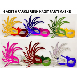 Mey İthalat® Rengarenk Kağıt Malzemeden İmal Parti Balo Maskesi 6 Adet
