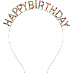 Mey İthalat® Rengarenk Kristal Taşlı Ekstra Lüks Gümüş Kaplama Happy Birthday Taç 16x17 cm  NessiWorld