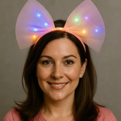 Mey İthalat® Rengarenk Led Işıklı Fiyonk Şekilli Tül Parti Tacı Pembe Renk 25x25 cm