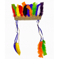 Mey İthalat® Rengarenk Tüylerle İşlenmiş Lastikli Kızılderili Başlığı