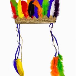 Mey İthalat® Rengarenk Tüylerle İşlenmiş Lastikli Kızılderili Başlığı