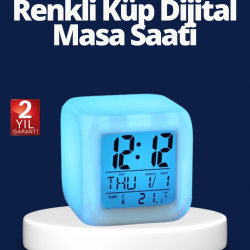 Mey İthalat® Renk Değiştiren LED Alarmlı Dijital Küp Masa Saati