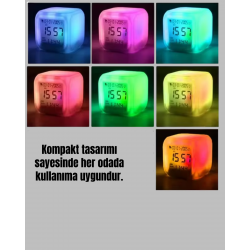 Mey İthalat® Renk Değiştiren LED Alarmlı Dijital Küp Masa Saati