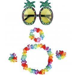 Mey İthalat® Renkli Ananas Gözlük, Taç, Kolye ve Bileklik Seti
