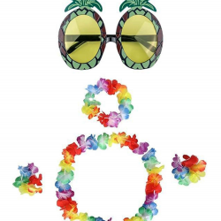 Mey İthalat® Renkli Ananas Gözlük, Taç, Kolye ve Bileklik Seti