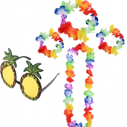 Mey İthalat® Renkli Ananas Gözlük, Taç, Kolye ve Bileklik Seti