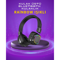 Mey İthalat® Renkli Işık Efektli Bluetooth 5.3 Müzik Kulaklığı
