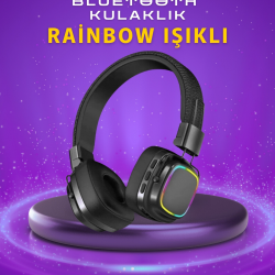 Mey İthalat® Renkli Işık Efektli Bluetooth 5.3 Müzik Kulaklığı